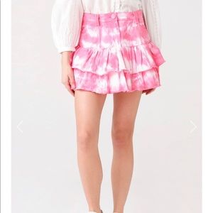 $285 LoveShackFancy Landen Mini Skirt - Hibiscus Hand Dye Size 2